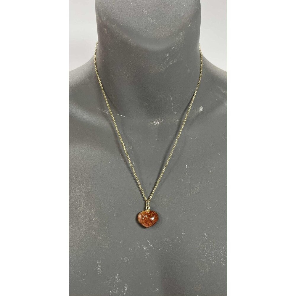 VTG large Amber Heart Pendant Yellow Rope Necklace 18” Chain